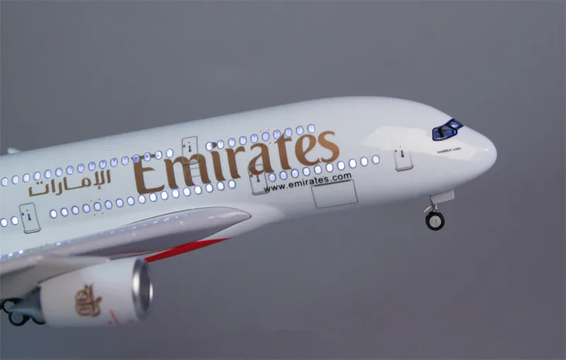 1:160 Scale Emirates A380 Airbus Diecast Model with LED Lights - 45cm