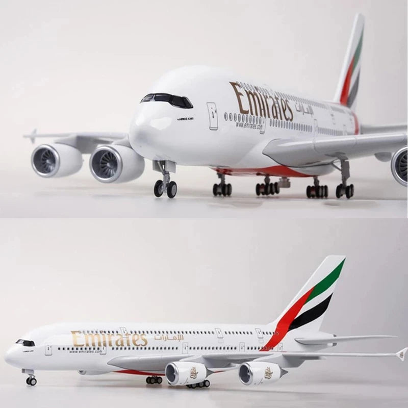 1:160 Scale Emirates A380 Airbus Diecast Model with LED Lights - 45cm