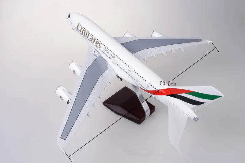 1:160 Scale Emirates A380 Airbus Diecast Model with LED Lights - 45cm