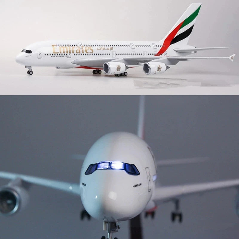 1:160 Scale Emirates A380 Airbus Diecast Model with LED Lights - 45cm