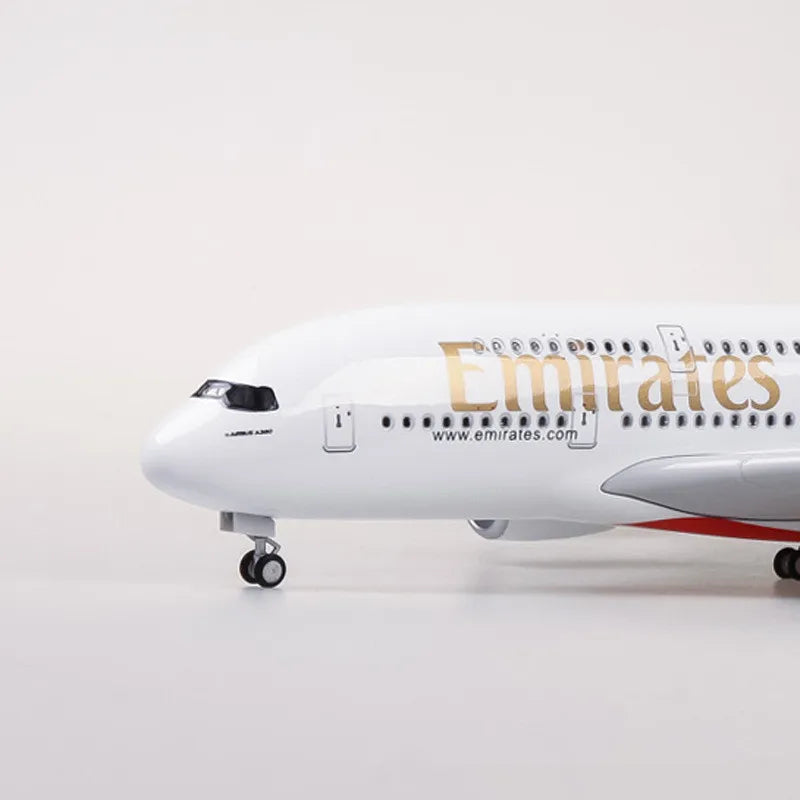 1:160 Scale Emirates A380 Airbus Diecast Model with LED Lights - 45cm