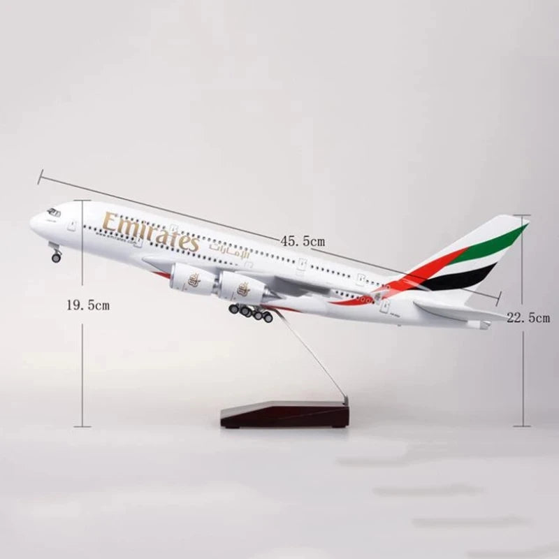 1:160 Scale Emirates A380 Airbus Diecast Model with LED Lights - 45cm