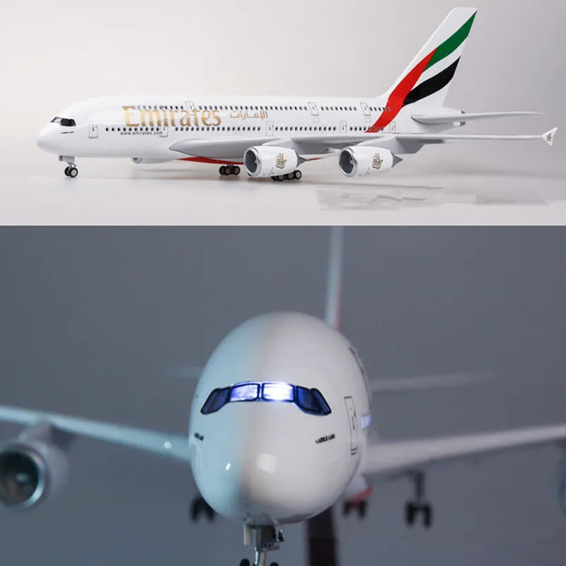 1:160 Scale Emirates A380 Airbus Diecast Model with LED Lights - 45cm