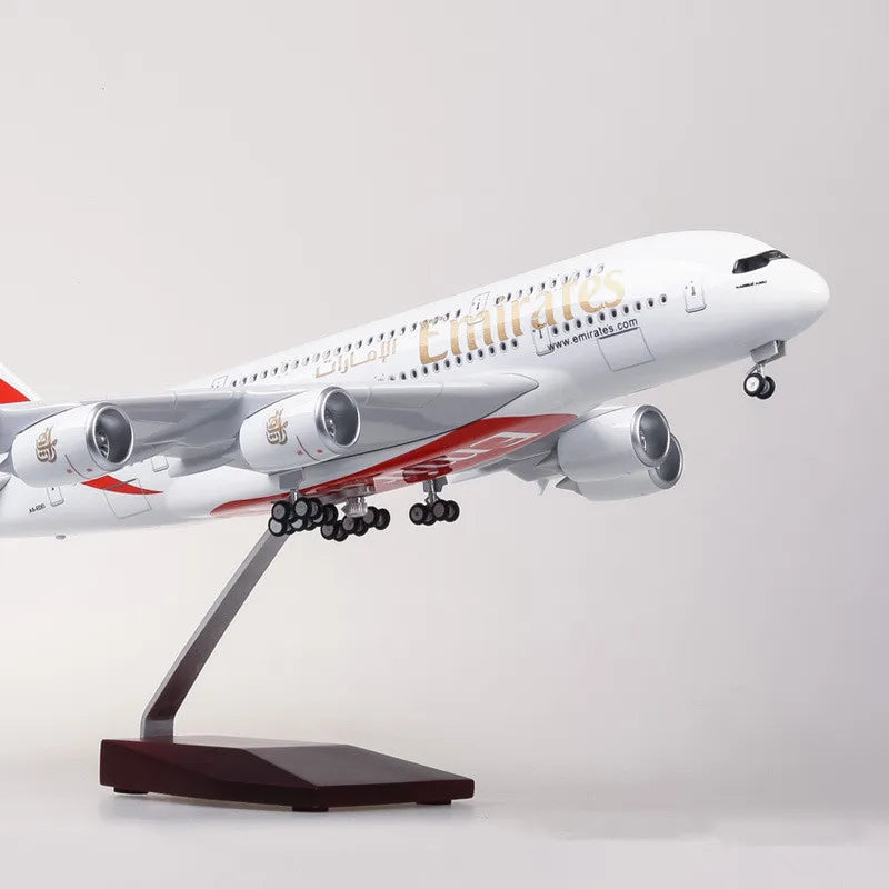 1:160 Scale Emirates A380 Airbus Diecast Model with LED Lights - 45cm