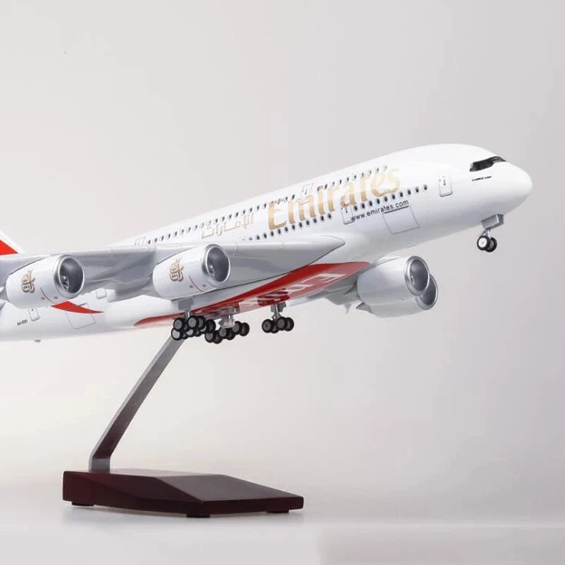 1:160 Scale Emirates A380 Airbus Diecast Model with LED Lights - 45cm