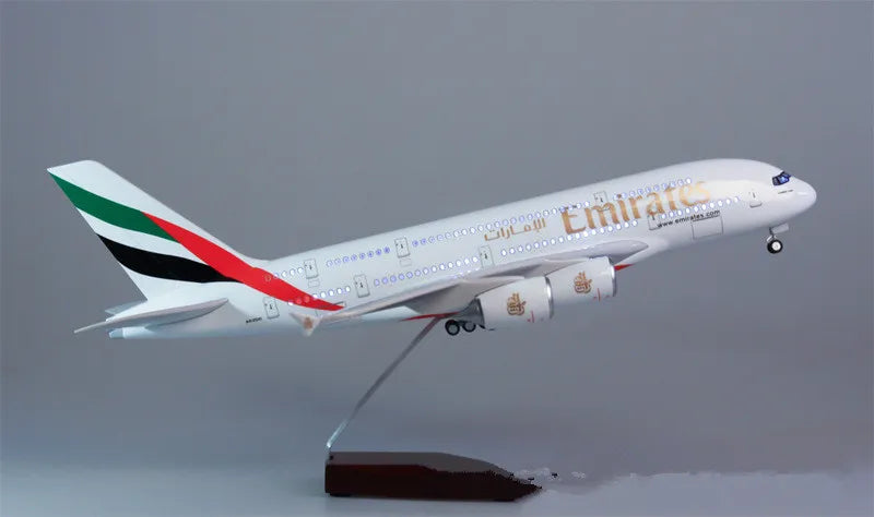 1:160 Scale Emirates A380 Airbus Diecast Model with LED Lights - 45cm